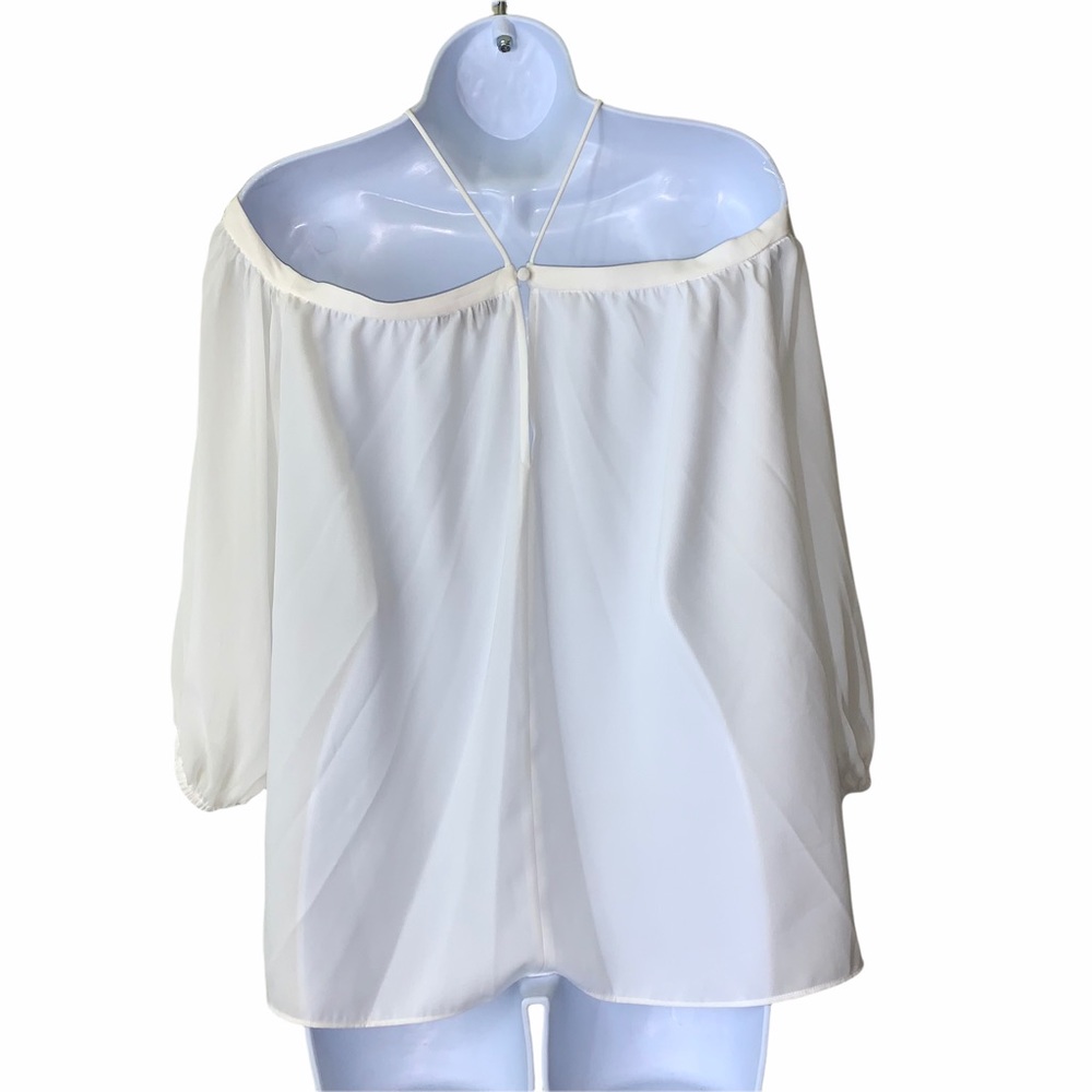1. State Off Shoulder Halter White Chiffon Blouse - Picture 4 of 15